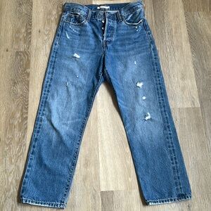 Levi's Wedgie Straight Ladies Classic Blue Button Fly Distressed Jeans size 29